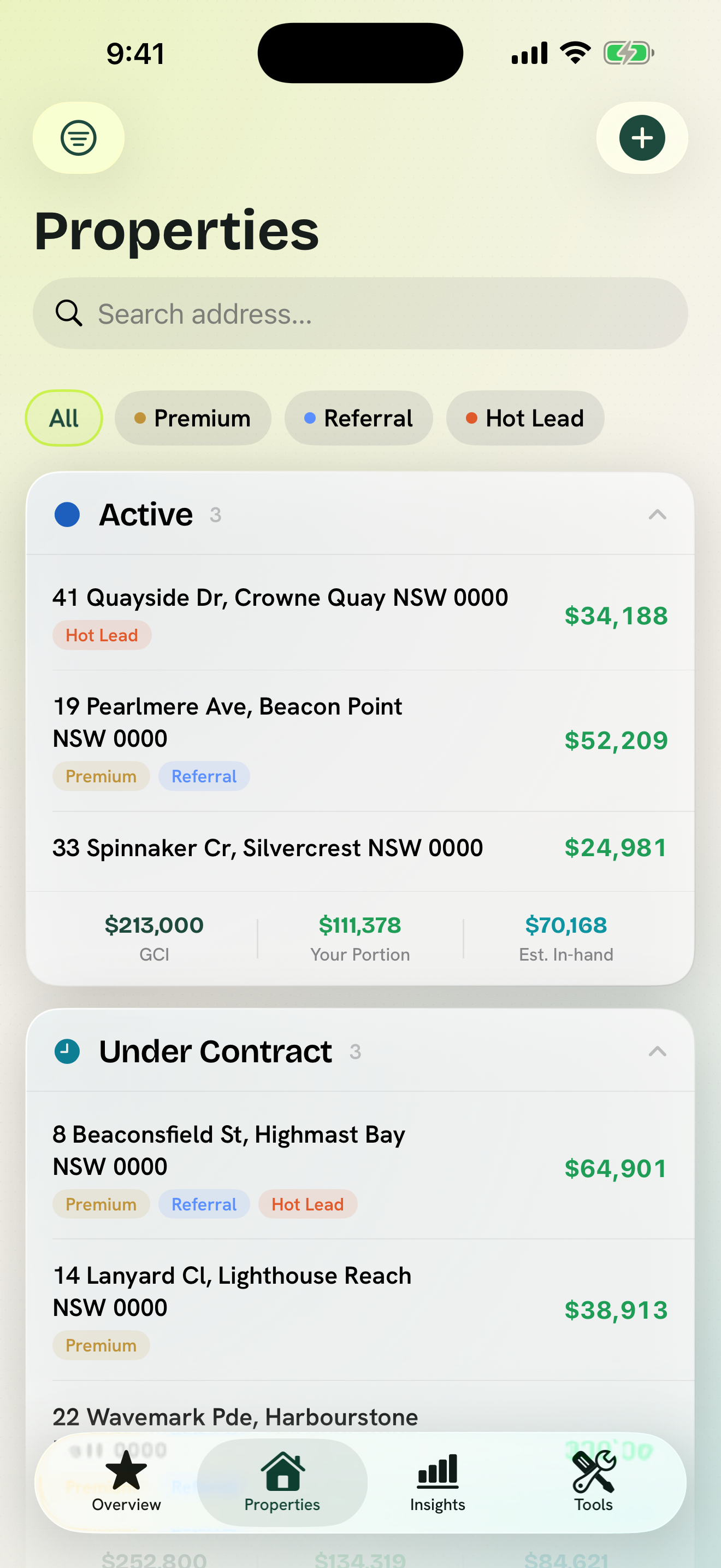 Commission Buddy listings screen in light mode showing synced data